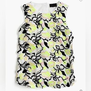 J Crew Collection Floral Embroidered Tank Top White Neon Yellow Size 14 Chic